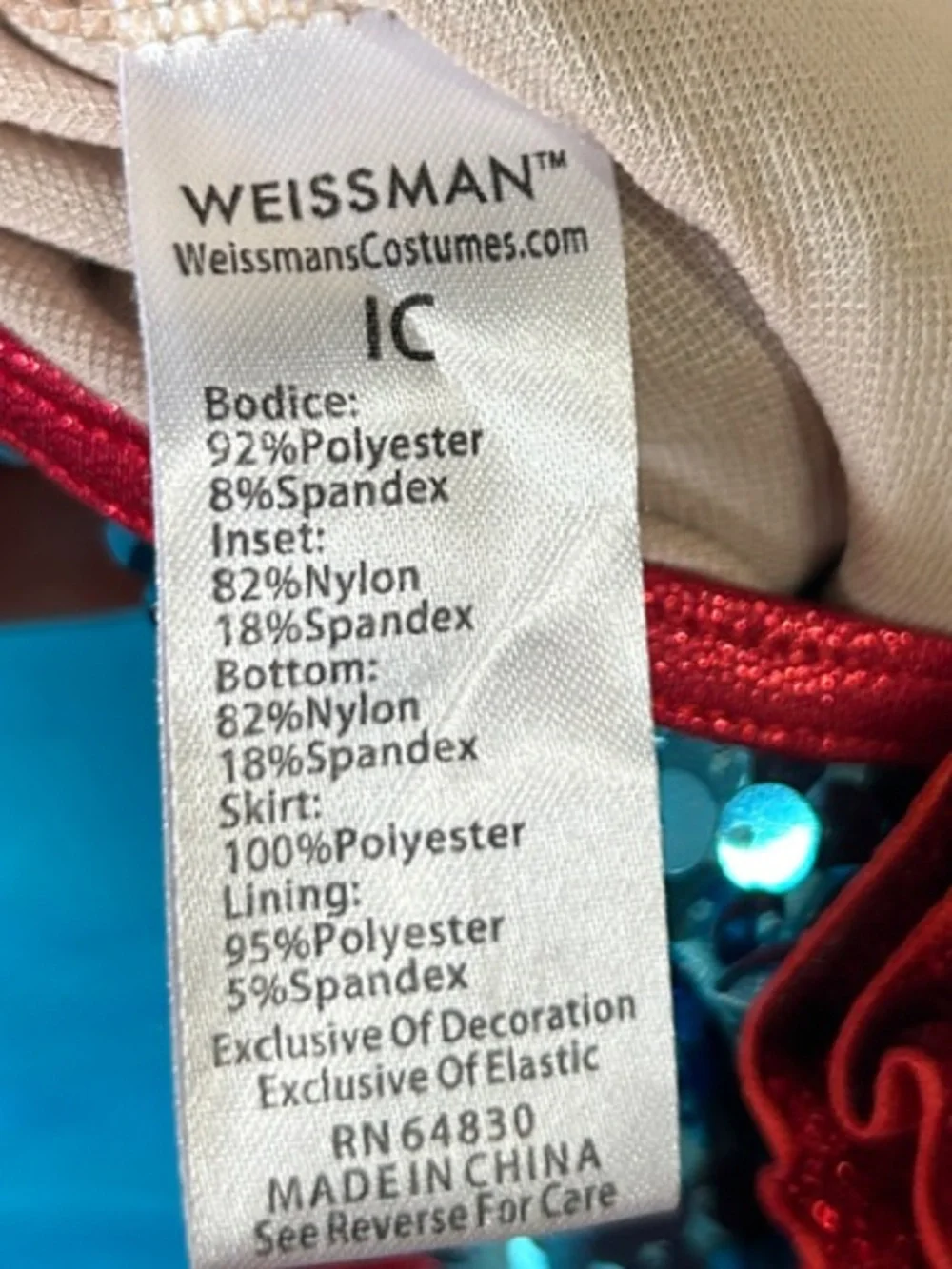 Weissman Teal Sequin Red Trim Tutu Costume Sz 1C Dance Ruffle Sleeveless